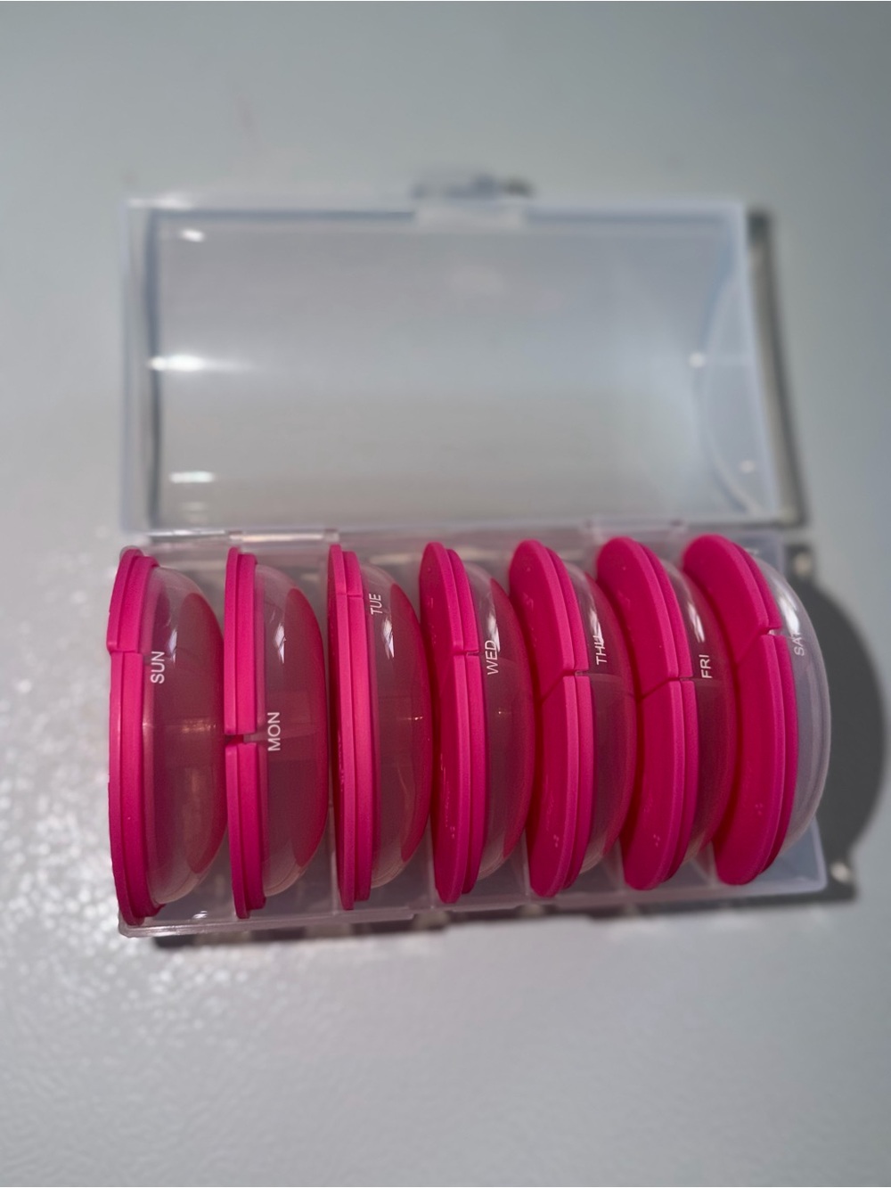 Bright Pink 7-Day Pill Organizer with Clear Travel Case